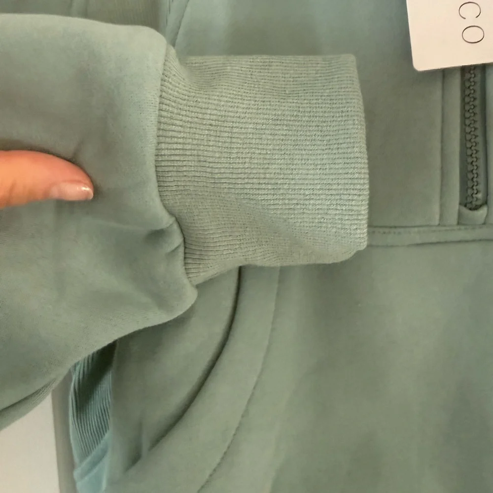 Women's Quarter-Zip Hoodie Sweatshirt in Light Teal - Picture 3 of 4